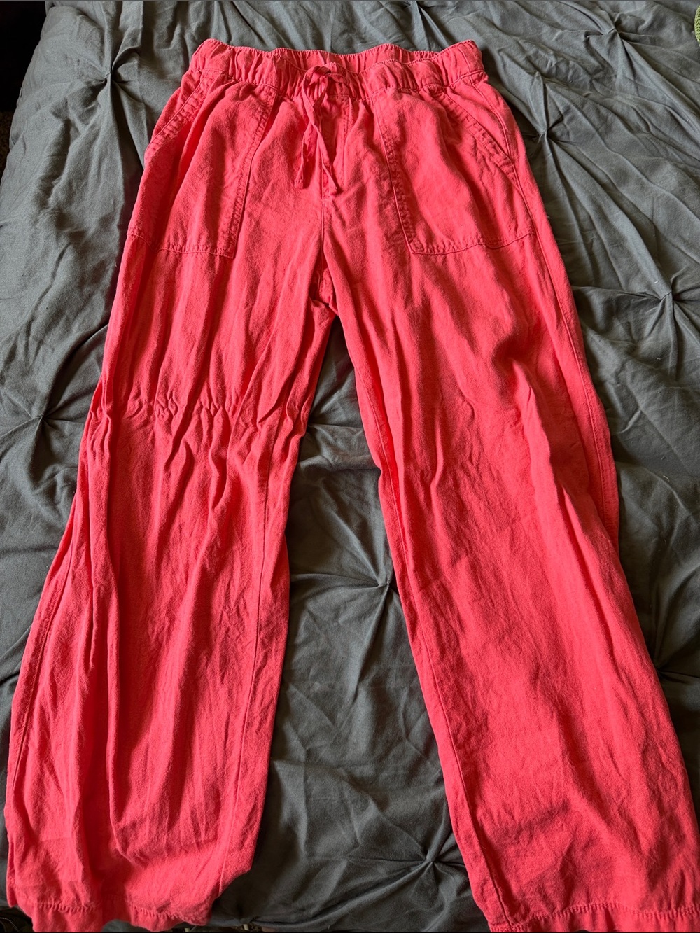 GAP Wide Leg Drawstring Pants in Bright Coral Pink